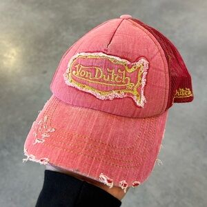 Vintage Von Dutch Pink and Red Cap with Yellow Logo